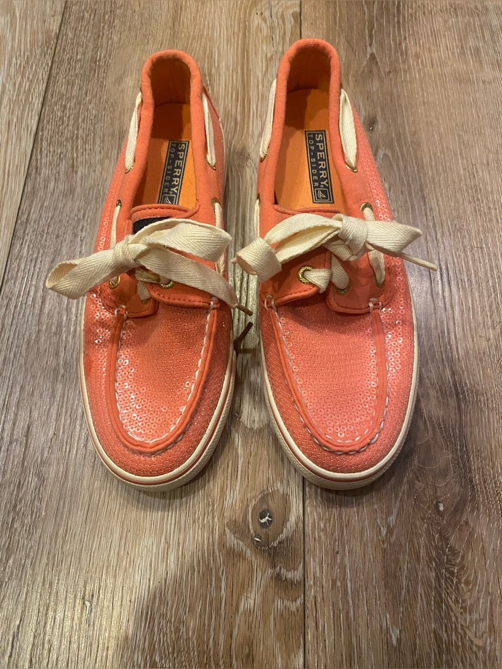 Sperry Top Sider Biscayne Coral Sequin Sparkling Boat Shoes SZ 5.5 Style 9688656